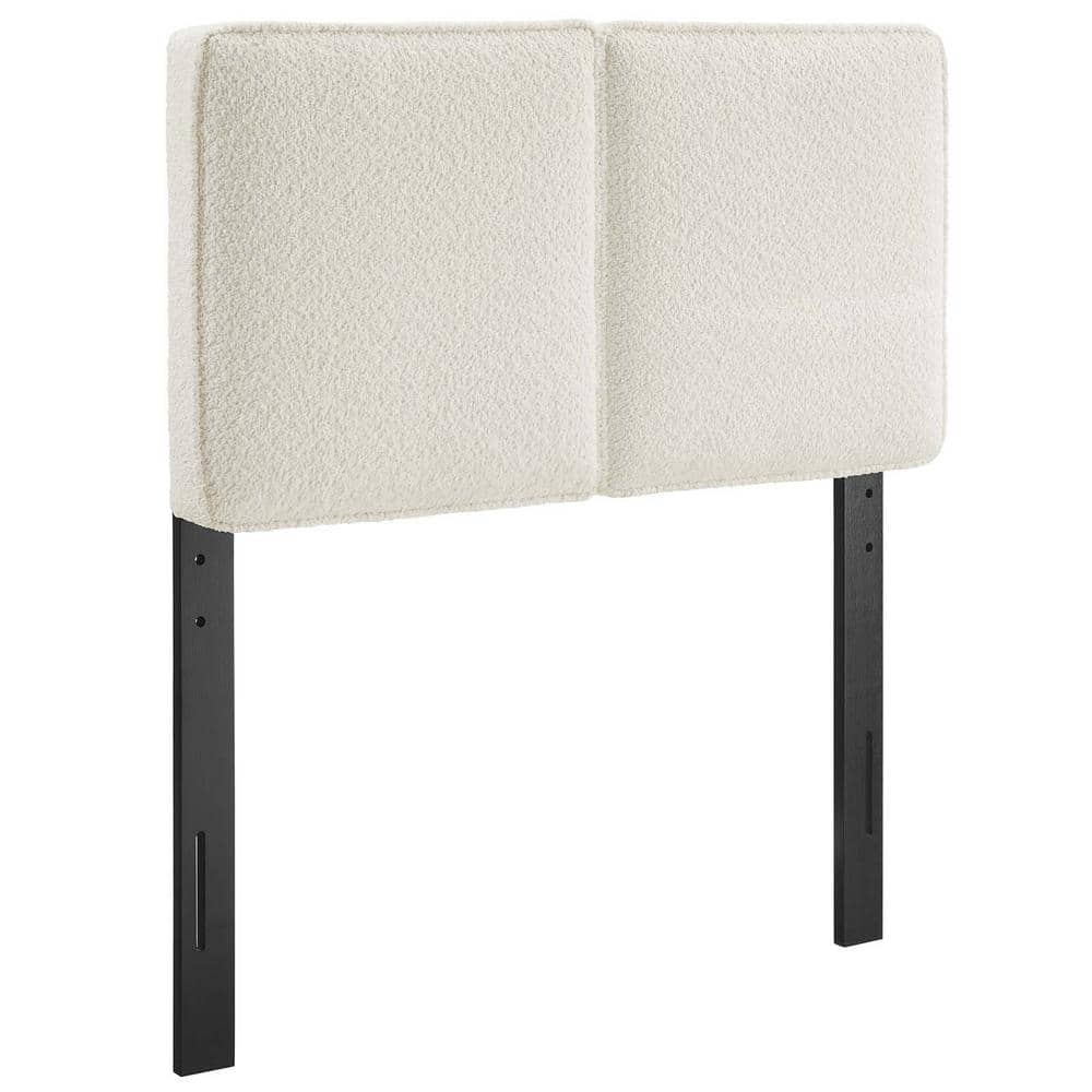 Cream Boucle Upholstered Twin Headboard with Wood Legs