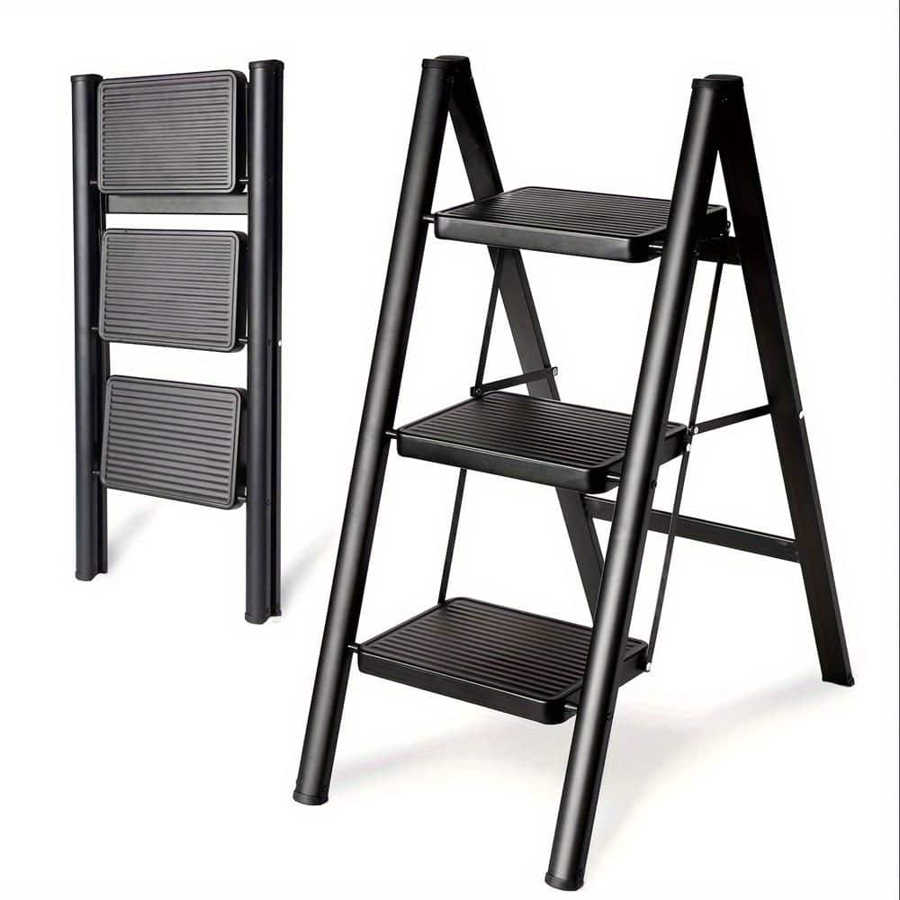 Lightweight Step Stool, 3-Step Aluminium Portable Folding Step Ladder with 