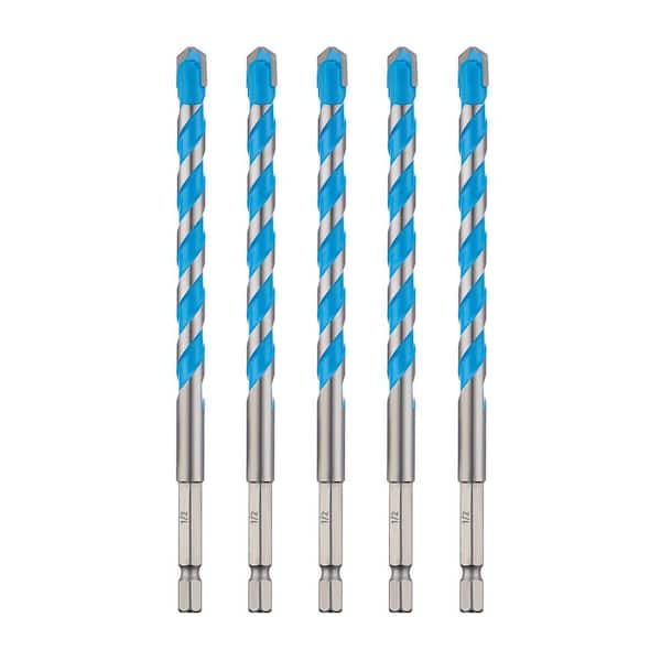 NVNOO 1/2 in. Concrete Drill Bit Set and Masonry Drill Bit Set for Glass, Brick, Plastic, Cement, Tile, Blue (5-Pack)