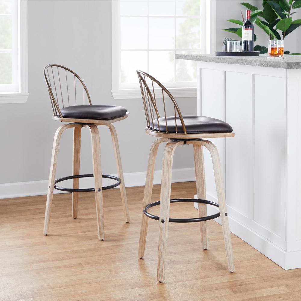 Riley 30" White Washed Wood and Copper Swivel Barstools
