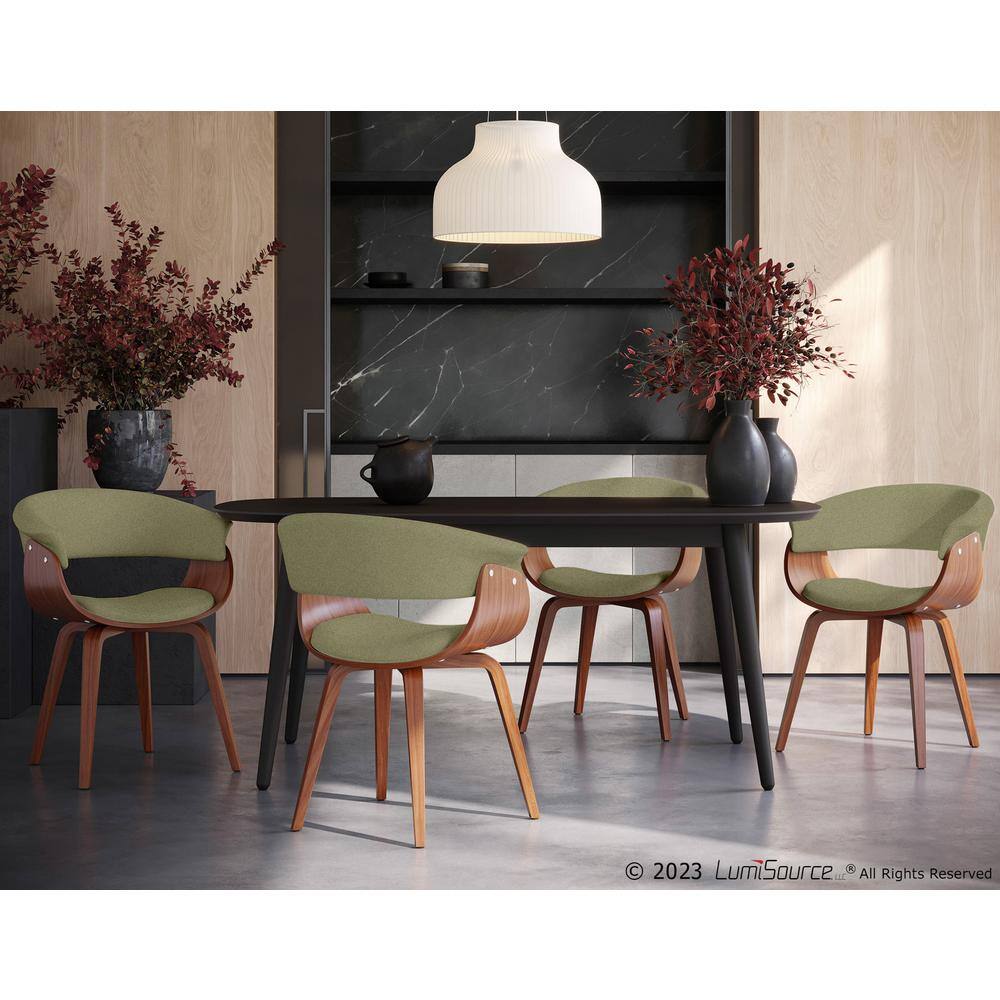 Green Velvet Upholstered Arm Chair with Walnut Wood Frame