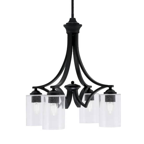 Unbranded Clevelend 4-Light Matte Black Chandelier, Round Chandelier with 4 in. Clear Bubble Glass Shades, No bulbs included