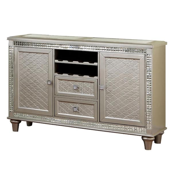 Benjara Lin Champagne Glass Top 54 in. Buffet Console Sideboard with 2 Drawers