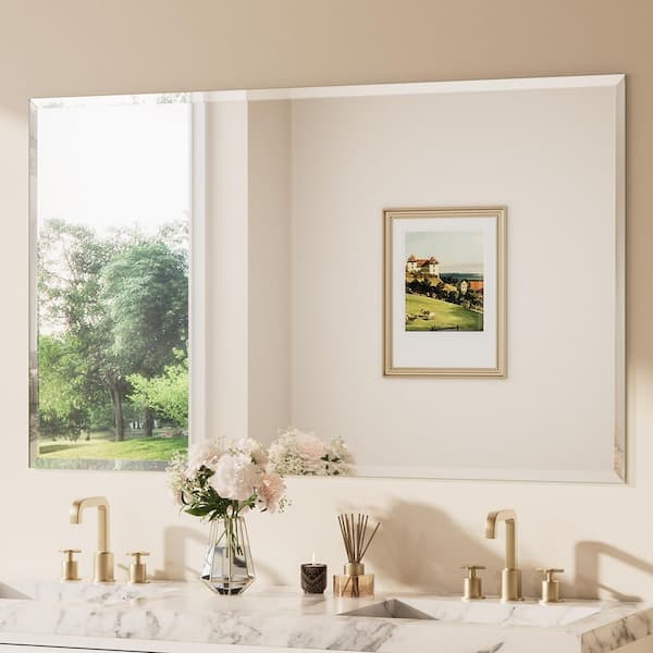 36 in. W x 60 in. H Rectangular Beveled Frameless Wall Mount Bathroom Vanity Mirror Decorative Wall Accent Mirror