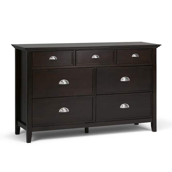 Simpli Home Acadian 7-Drawer Solid Wood 58 in. Wide Rustic Bedroom Dresser in Tobacco Brown