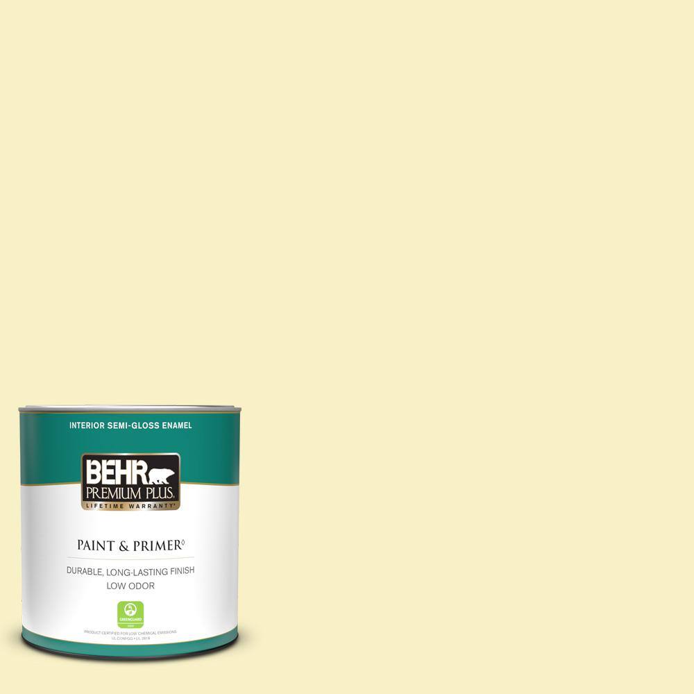 BEHR PREMIUM PLUS 1 qt. 400A1 Candlelight Yellow SemiGloss Enamel