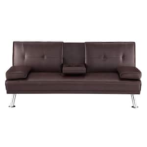 66 in. Square Arm 2-Seater Convertible Sofa in Espresso