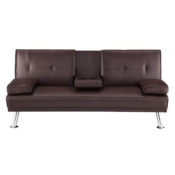 MAYKOOSH 66 in. Square Arm 2-Seater Convertible Sofa in Espresso