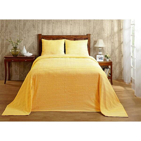 Better Trends Natick Collection in Wavy Channel Stripes Design Yellow Queen 100% Cotton Tufted Chenille Bedspread