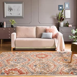 Augusta Ginger 5 ft. x 8 ft. Oriental Floral Non-Slip Area Rug