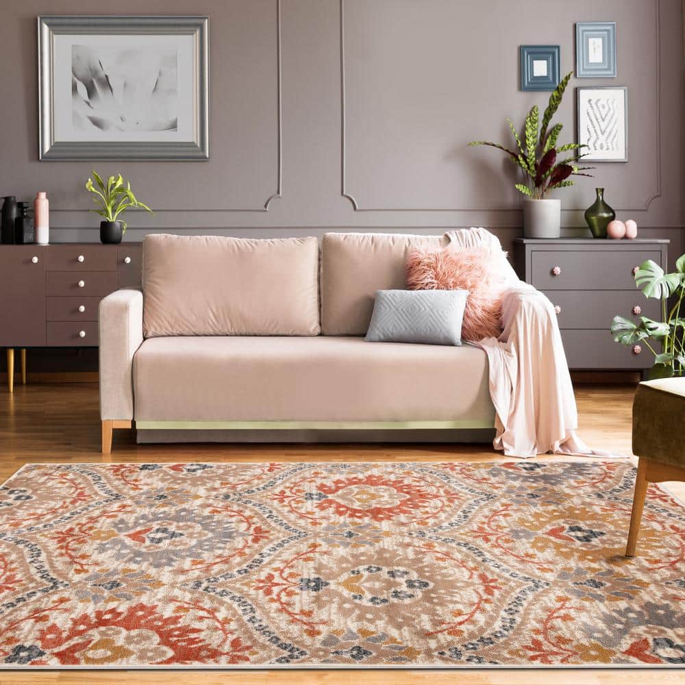 Ginger Floral Synthetic Reversible Area Rug, 7' x 9'