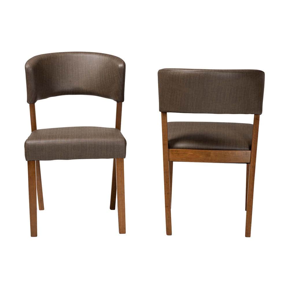 Gray Faux Leather and Walnut Wood Mid-Century Dining Chairs