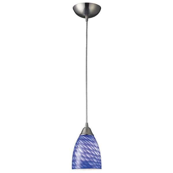 Titan Lighting Arco Baleno 1-Light Satin Nickel Pendant with Sapphire Glass Shade