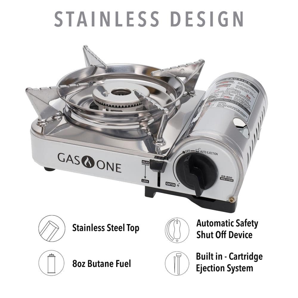 Compact White and Stainless Steel Single Burner Gas Stove