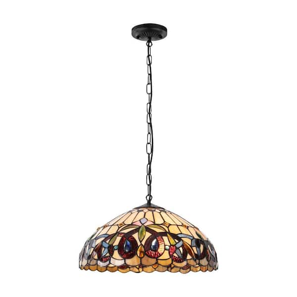 OUKANING 2-Light Multicolored Retro Shaded Pendant Light with