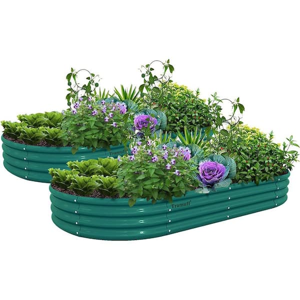 8 ft. x 4 ft. x 1 ft. Galvanized Steel Oval Outdoor Raised Garden Beds Anti-Rust Metal Planter Box for Garden (2-Pack)