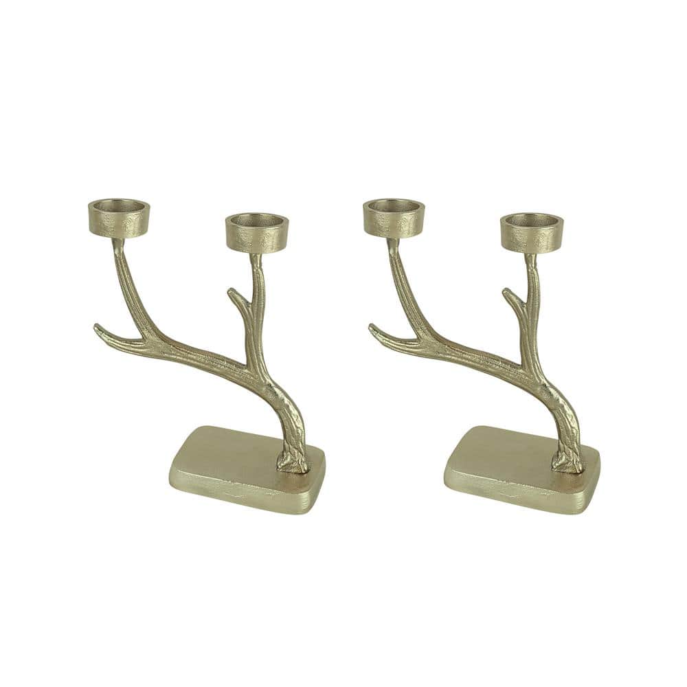 Antique Brass Branch Shape Aluminum Tabletop Candelabra Set
