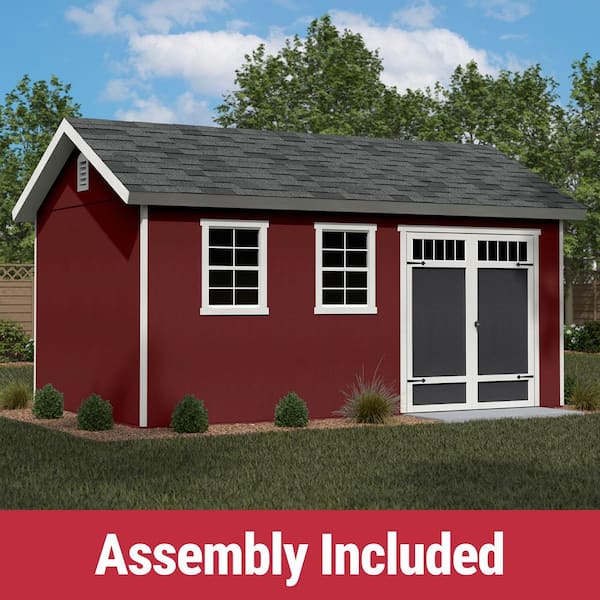 Assembly Included Scarsdale 10 ft. x 16 ft. Wood Shed w/ Floor-Outdoor Storage w/ Black Shingles (160 sq. ft.)