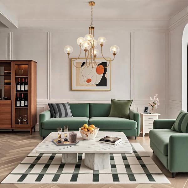 Lunary 36.6 in. Modern Chandelier Brass 8-Light Candlestick Tiered High Ceiling Light with Crackle Glass Globes