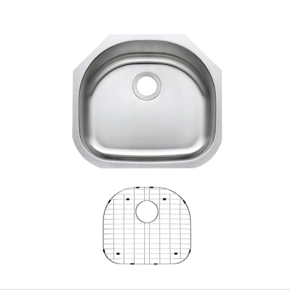 CHESHIRE 23 in. Undermount Single D-Shape Bowl 18-Gauge Stainless Steel ...