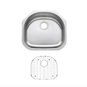 23 in. Undermount Single D-Shape Bowl 18-Gauge Stainless Steel Kitchen Sink with Bottom Grid