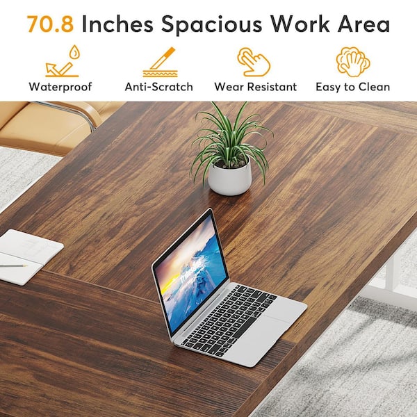 Capen 70.86 in. Rectangle Brown Wood Computer Desk Conference Table with White X-Shaped Base