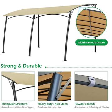 10 ft. x 13 ft. Beige Outdoor Sun Shade Awning Patio Cover with Steel Stand