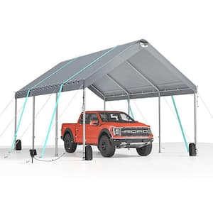 10 ft. x 20 ft. Extra Large Portable Car Tent Garage Heavy Duty Carport Canopy with Adjustable Peak Height for Car, Gray