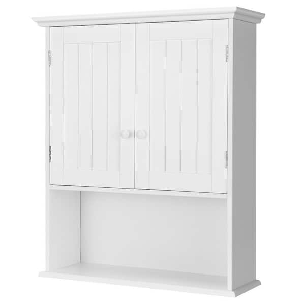23.5 in. W x 8 in. D x 28 in. H Wall Mounted 2-Door Bathroom Storage Wall Cabinet in White