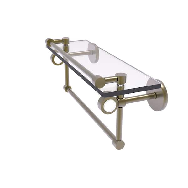 Allied Brass Clearview 16 in. W 6.7 in. H x 5.8 in. D Brass Rectangular Glass Shelf with Gallery Rail and Towel Bar in Antique Brass