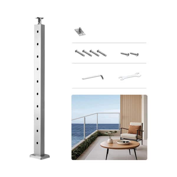 VEVOR Cable Railing Post, 3 ft. Stainless Steel Cable for Cable Railing System, 1-Pack, Silver, Pre-Drilled Pickets