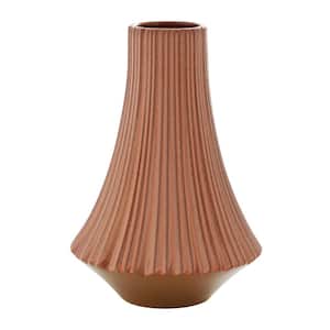 13 in. Orange Ribbed Ceramic Decorative Vase