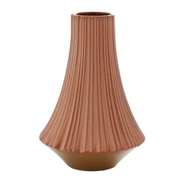Litton Lane 13 in. Orange Ribbed Ceramic Decorative Vase