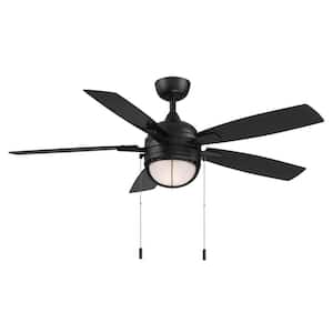 Seaport II 52 in. Indoor/Outdoor Wet Rated Matte Black Ceiling Fan with LED Bulbs Included