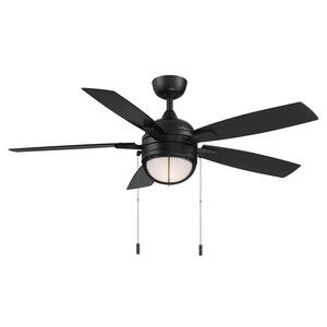 Seaport II 52 in. LED Indoor/Outdoor Matte Black Ceiling Fan with Light and Pull Chains Included