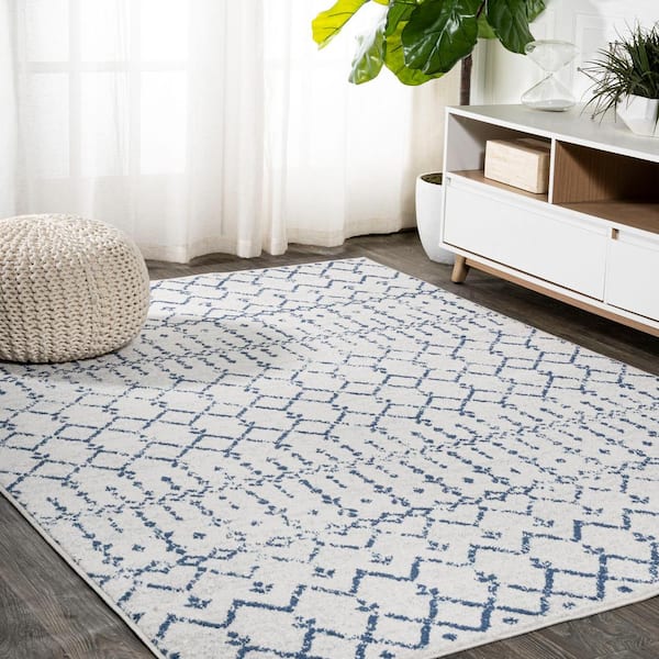 Moroccan Hype Boho Vintage Diamond Cream/Navy 5 ft. x 8 ft. Area Rug