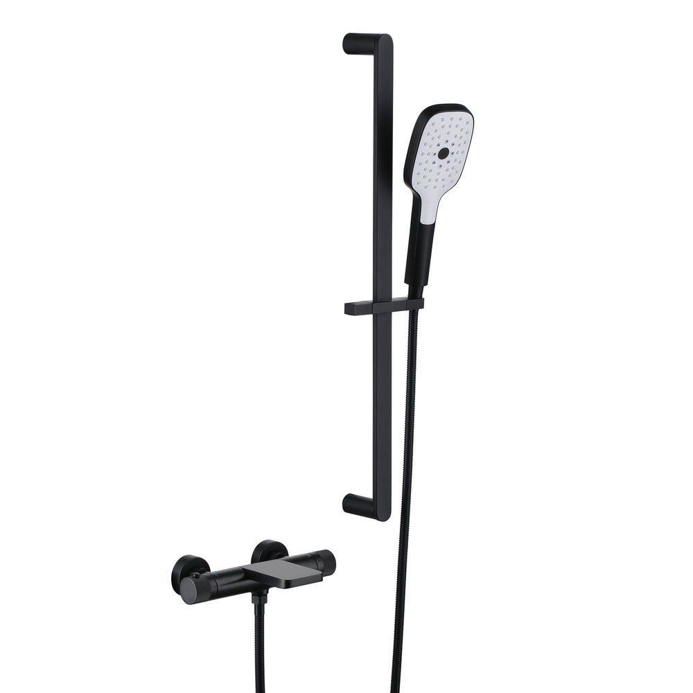 Double Handle 3-Sprays Tub and Shower Faucet Handheld Shower Combo 1.5 GPM in. Matte Black Thermostatic Valve Included price history on PriceWatchPro