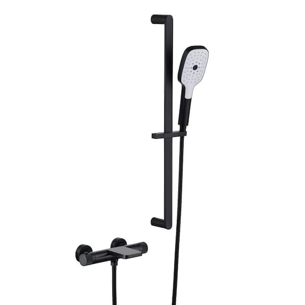 Double Handle 3-Sprays Tub and Shower Faucet Handheld Shower Combo 1.5 GPM in. Matte Black Thermostatic Valve Included