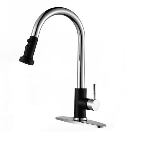 ALEASHA Single Handle Pull Down Sprayer Kitchen Sink Faucet in Black Stainless