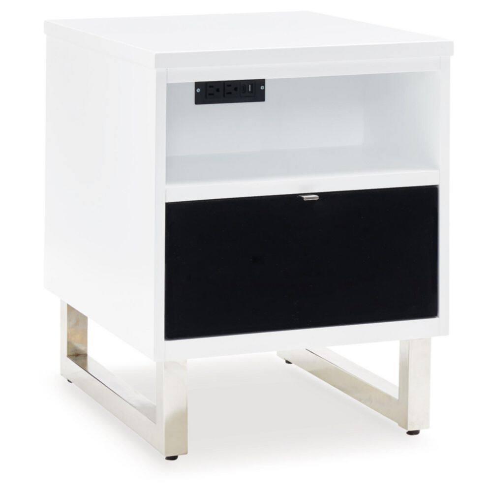 Modern Black and White Wood Metal End Table with Storage