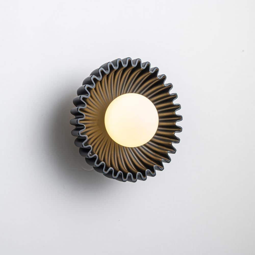 9.1 in. 1-Light Modern Brass Black Resin Sunflower Wall Sconce with Opal Glass Globe Wall Light for Bedroom Hallway price history on PriceWatchPro