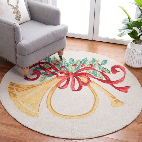 Vintage Posters 2 ft. x 2 ft. Round Assorted French Horn Mistletoe Area Rug