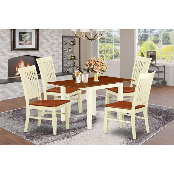 East West Furniture 5-Piece Buttermilk and Cherry Solid Wood Top - Dining Room Set (Seats-4)