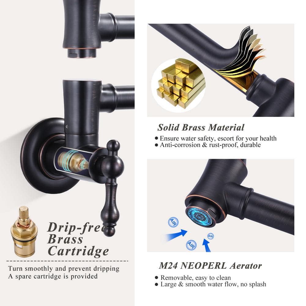 Oil Rubbed Bronze Wall Mount Pot Filler Faucet with Double Handles