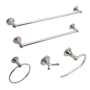 Rochefort 5-Piece Bath Hardware Set With Towel Hook and Ring Toilet Paper Holder Towel Bars in Polished Chrome