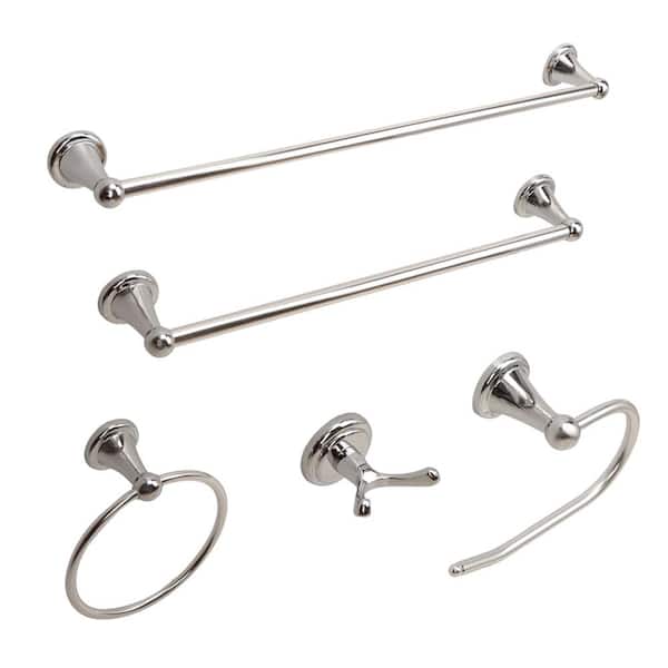 Vanity Art Rochefort 5-Piece Bath Hardware Set With Towel Hook and Ring Toilet Paper Holder Towel Bars in Polished Chrome