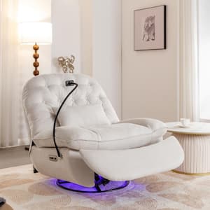 Functional Swivel Voice Control LED Beige Power Recliner Sofa with Bluetooth Music Player, USB Port, Mobile Phone Holder