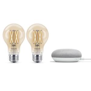 Soft White A19 LED 40W Equivalent Smart Wi-Fi Wiz Connected Edison Light Bulb (2-Pack) + Google Home Mini