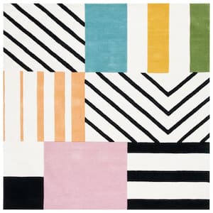 Fifth Avenue Ivory/Black 3 ft. x 3 ft. Abstract Striped Square Area Rug