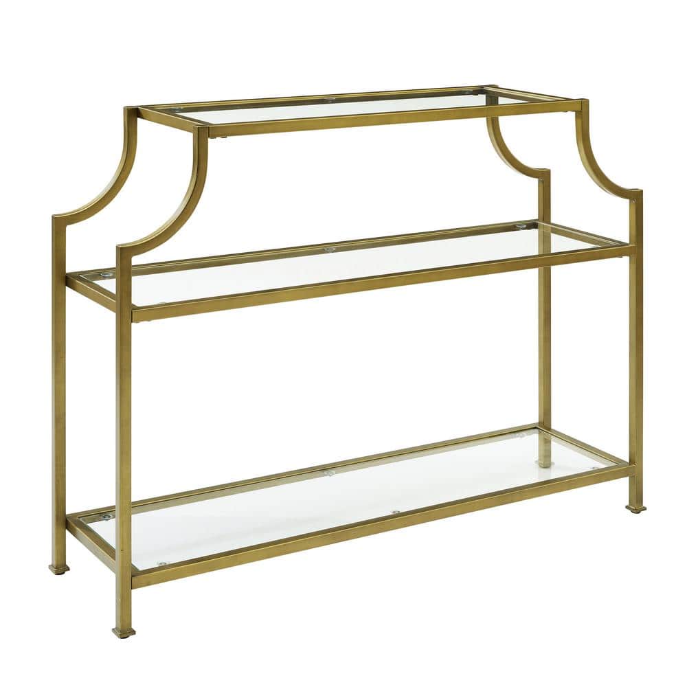 Gold and Glass Console Table with Storage Shelves